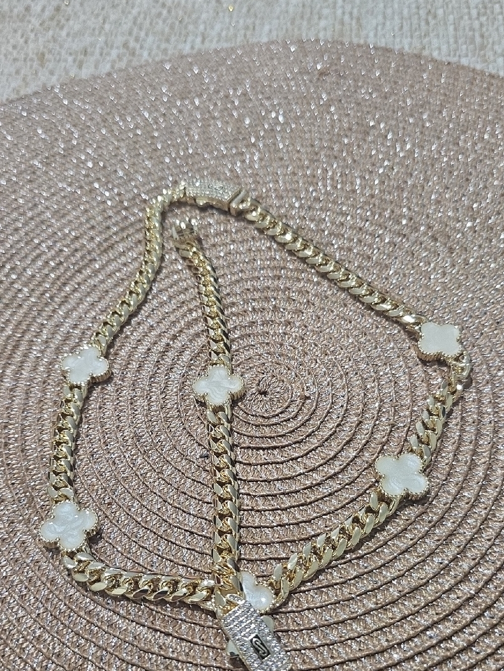 Gold-Plated Clover Statement Necklace with White Accents